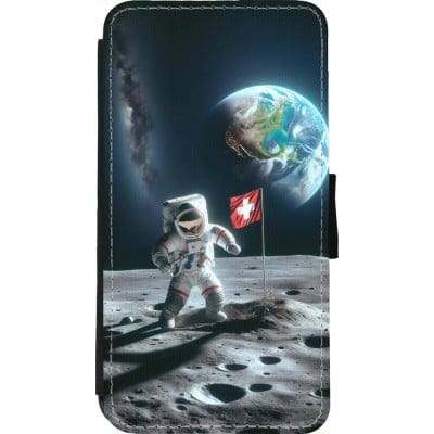 Coque iPhone 11 Pro - Wallet noir Astro Suisse sur lune