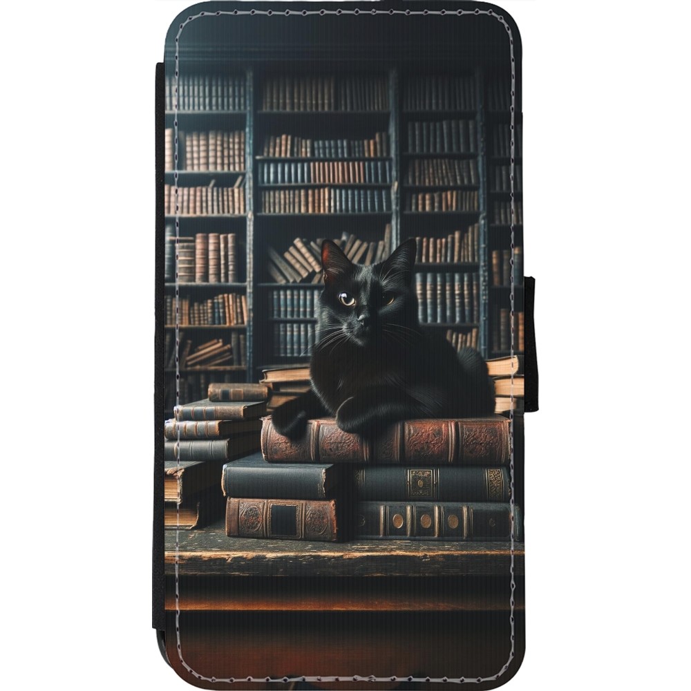 Coque iPhone 11 Pro - Wallet noir Chat livres sombres