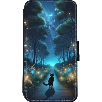 Coque iPhone 11 Pro - Wallet noir Chat noir promenade