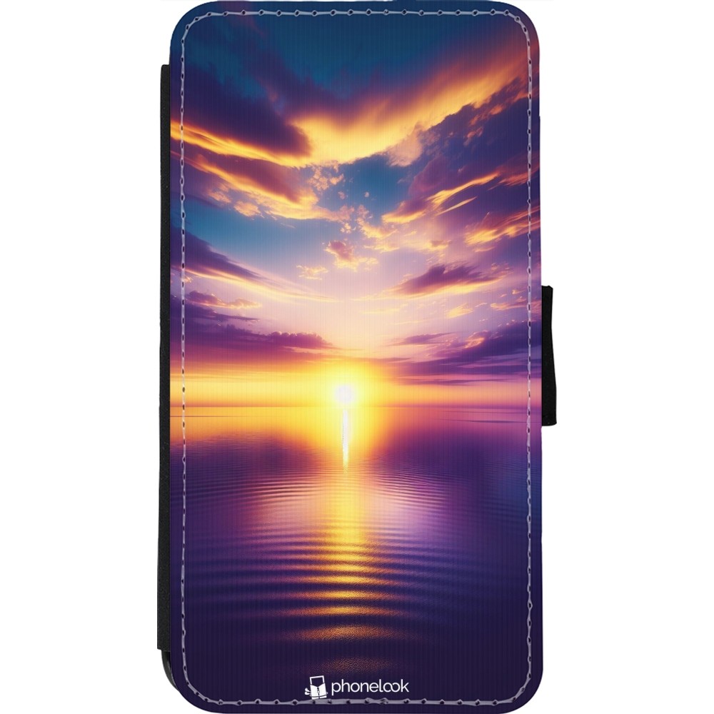 Coque iPhone 11 Pro - Wallet noir Coucher soleil jaune violet