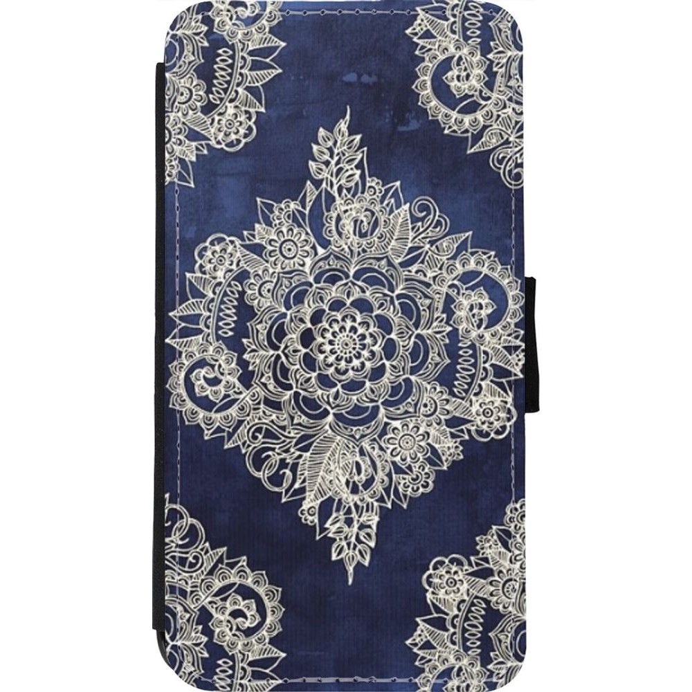 Coque iPhone 11 Pro - Wallet noir Cream Flower Moroccan