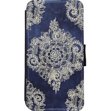 Coque iPhone 11 Pro - Wallet noir Cream Flower Moroccan