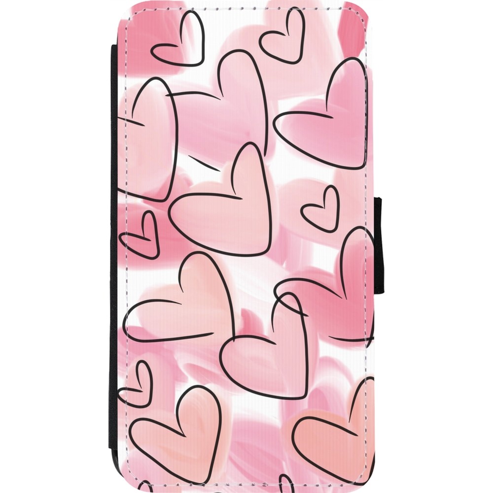 Coque iPhone 11 Pro - Wallet noir Easter 2023 pink hearts
