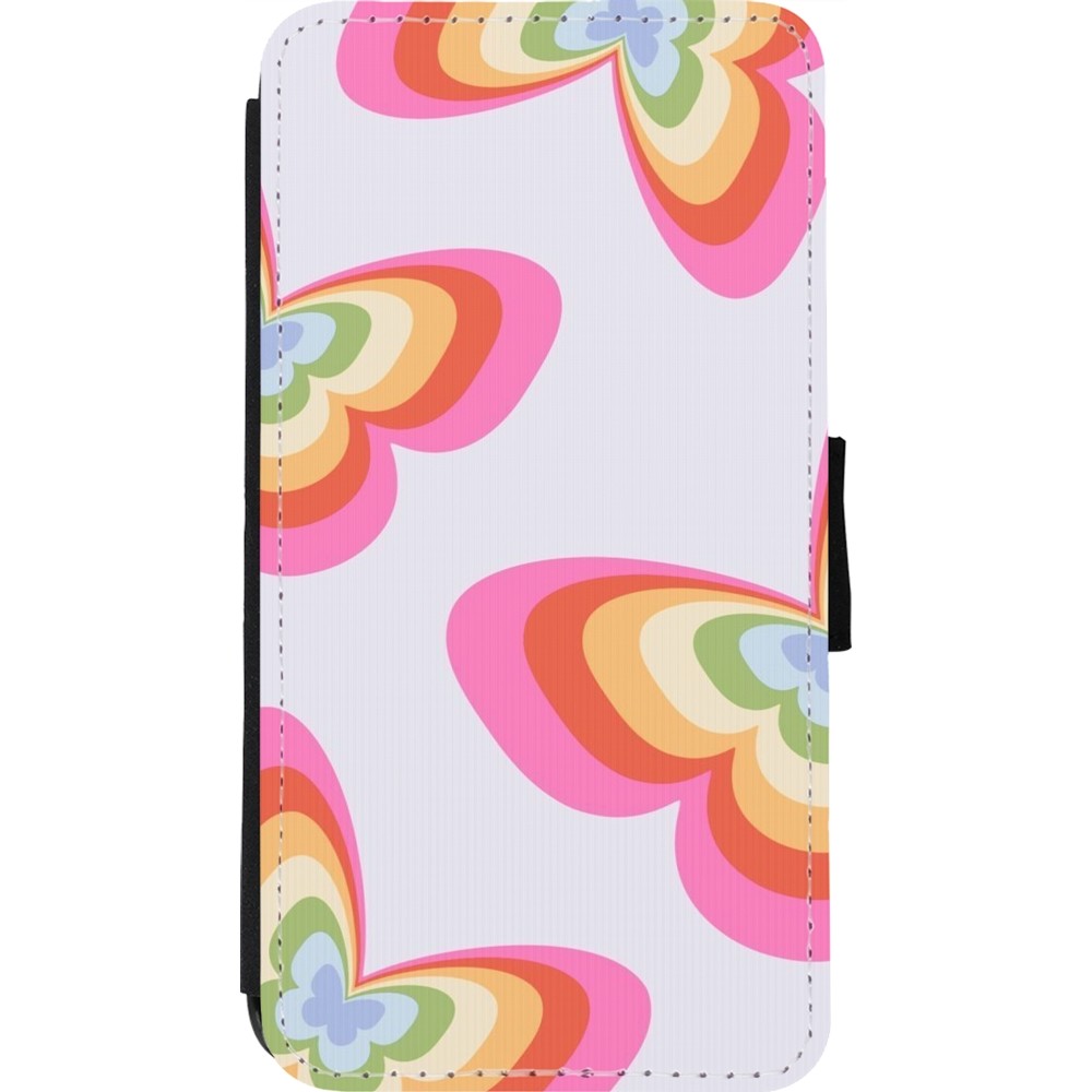 Coque iPhone 11 Pro - Wallet noir Easter 2024 rainbow butterflies