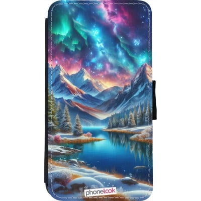 Coque iPhone 11 Pro - Wallet noir Fantasy Mountain Lake Sky Stars