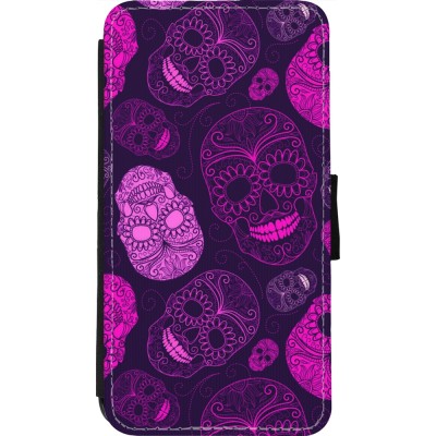 Coque iPhone 11 Pro - Wallet noir Halloween 2023 pink skulls