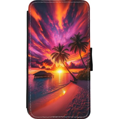 Coque iPhone 11 Pro - Wallet noir Maldives Dusk Bliss