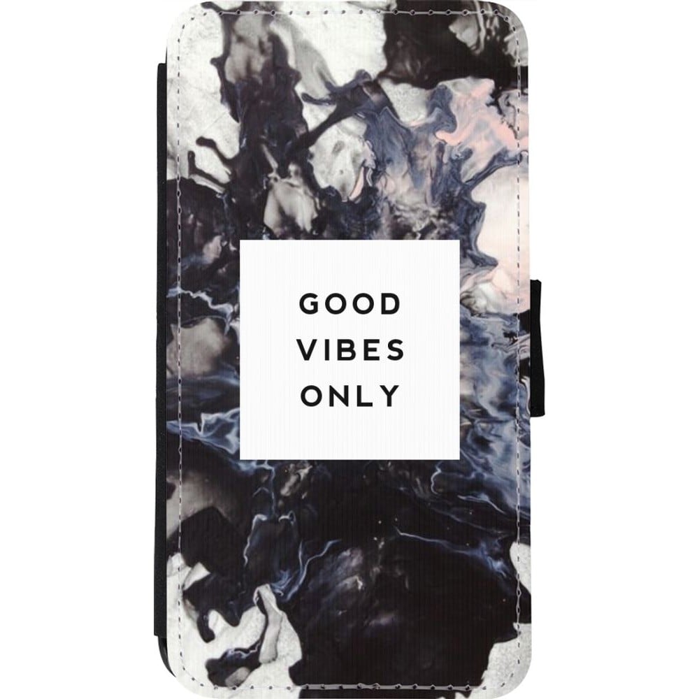 Coque iPhone 11 Pro - Wallet noir Marble Good Vibes Only