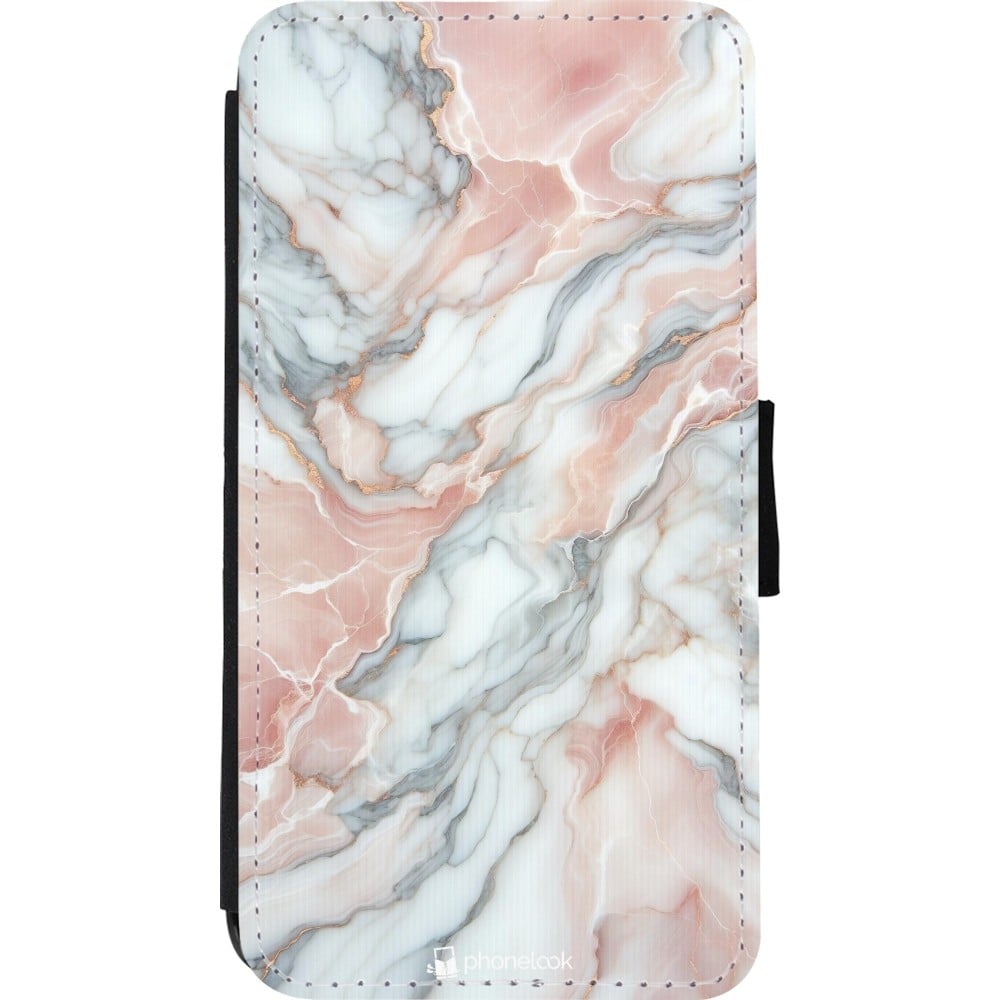 Coque iPhone 11 Pro - Wallet noir Marbre Rose Lumineux