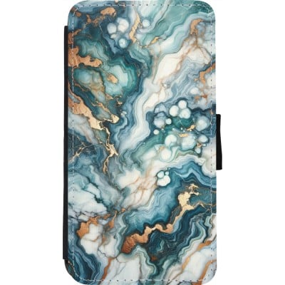 Coque iPhone 11 Pro - Wallet noir Marbre Vert Bleu Doré