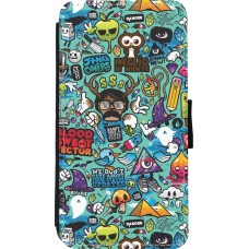 Coque iPhone 11 Pro - Wallet noir Mixed Cartoons Turquoise