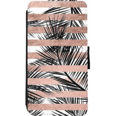 Coque iPhone 11 Pro - Wallet noir Palm trees gold stripes