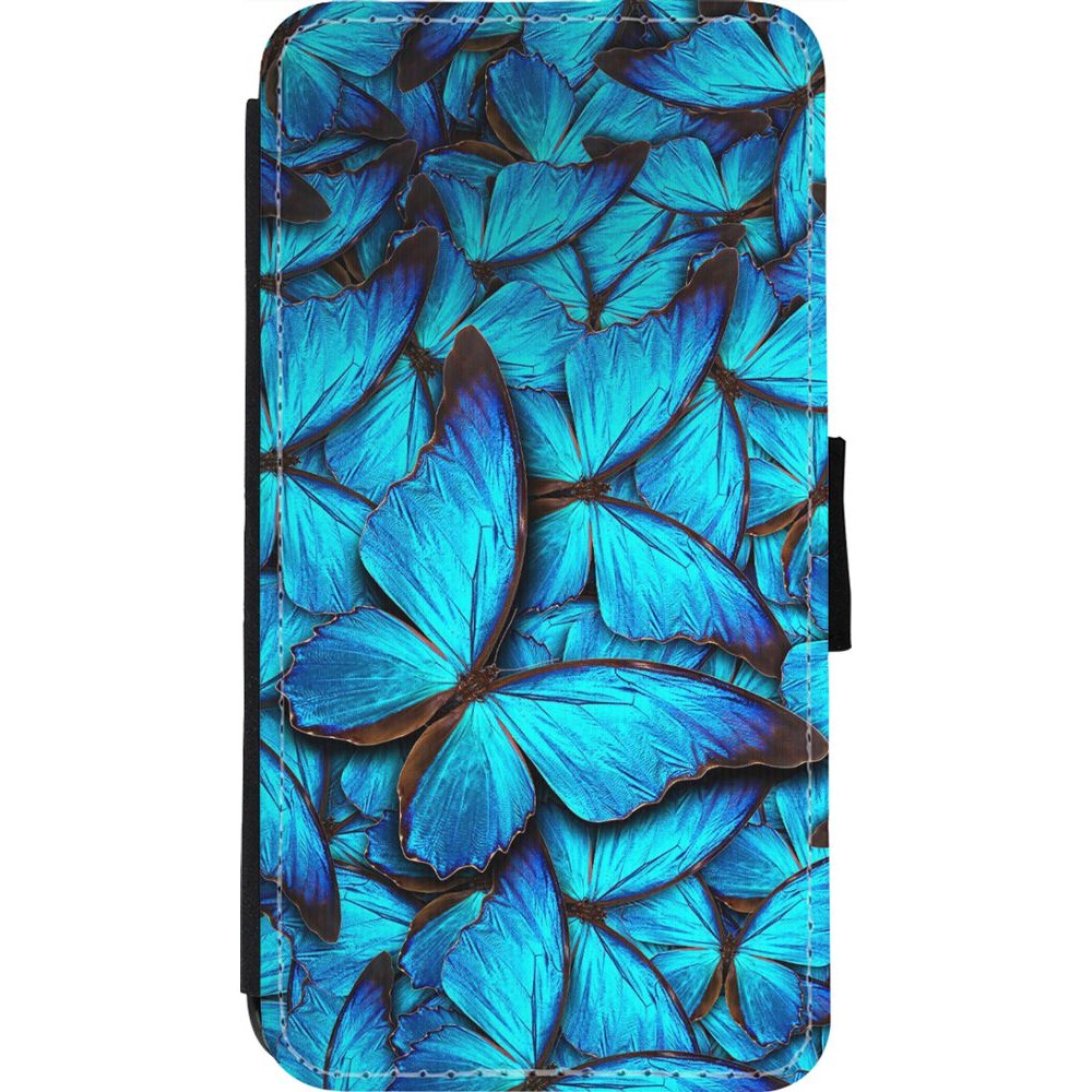 Coque iPhone 11 Pro - Wallet noir Papillon - Bleu