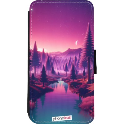 Coque iPhone 11 Pro - Wallet noir Paysage Violet-Rose