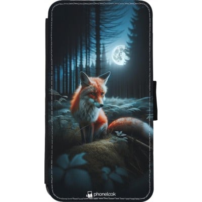 Coque iPhone 11 Pro - Wallet noir Renard lune forêt