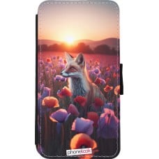 Coque iPhone 11 Pro - Wallet noir Renard pourpre au crépuscule