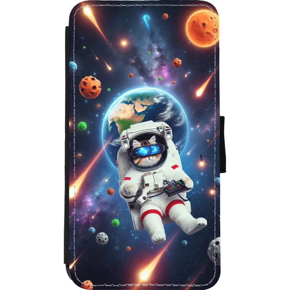 Coque iPhone 11 Pro - Wallet noir VR SpaceCat Odyssey