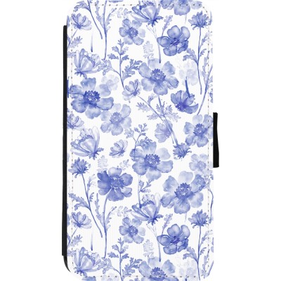 Coque iPhone 11 Pro - Wallet noir Spring 23 watercolor blue flowers