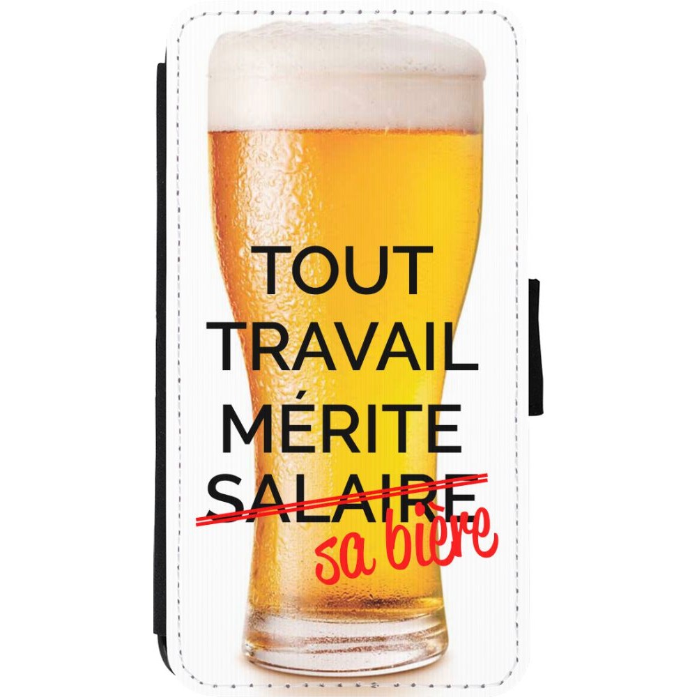 Coque iPhone 11 Pro - Wallet noir Tout travail mérite sa bière