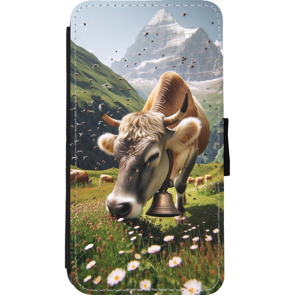 Coque iPhone 11 Pro - Wallet noir Vache montagne Valais