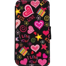 Coque iPhone 11 Pro - Wallet noir Valentine 2023 love symbols