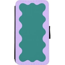 Coque iPhone 11 Pro - Wallet noir Wavy Rectangle Green Purple