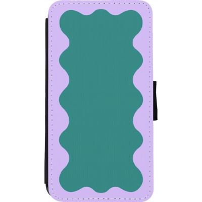 Coque iPhone 11 Pro - Wallet noir Wavy Rectangle Green Purple