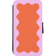 Coque iPhone 11 Pro - Wallet noir Wavy Rectangle Orange Pink