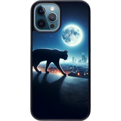 Coque iPhone 12 / 12 Pro - Chat noir sous la pleine lune