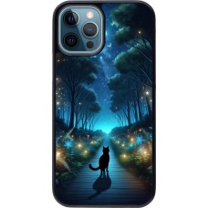 Coque iPhone 12 / 12 Pro - Chat noir promenade