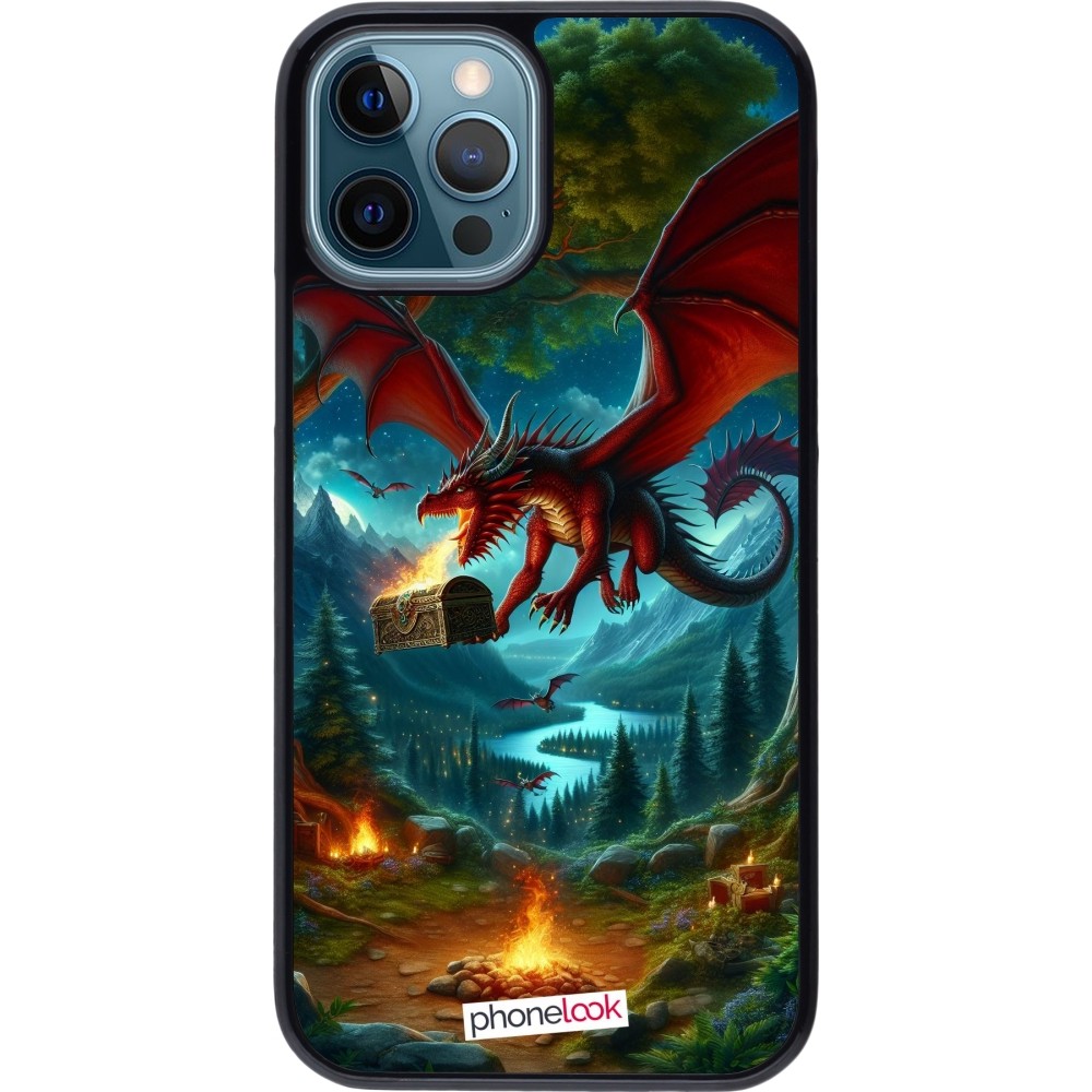 Coque iPhone 12 / 12 Pro - Dragon Volant Forêt Trésor