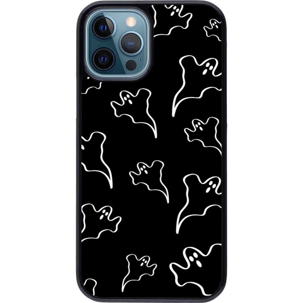 Coque iPhone 12 / 12 Pro - Halloween 2024 black and white ghosts