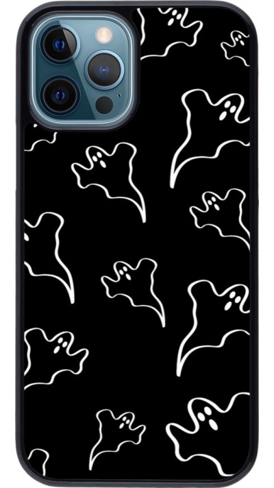 Coque iPhone 12 / 12 Pro - Halloween 2024 black and white ghosts