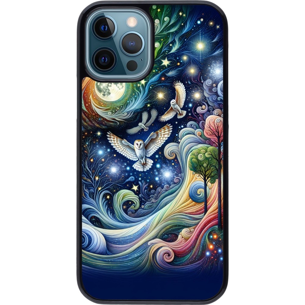 Coque iPhone 12 / 12 Pro - hibou volant floral