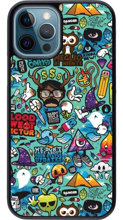 Coque iPhone 12 / 12 Pro - Mixed Cartoons Turquoise