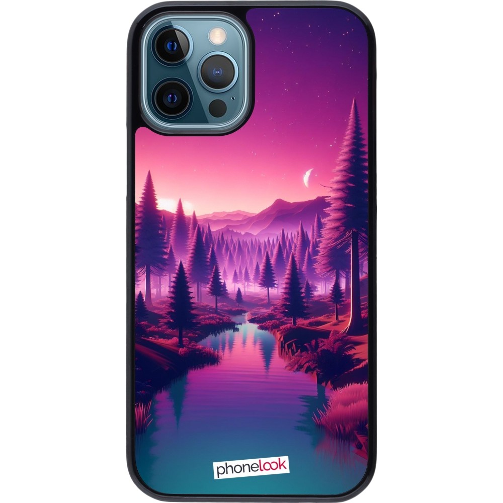 Coque iPhone 12 / 12 Pro - Paysage Violet-Rose