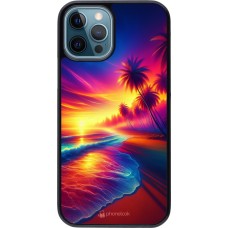 Coque iPhone 12 / 12 Pro - Plage coucher soleil flashy