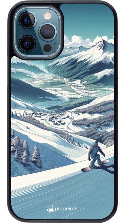 Coque iPhone 12 / 12 Pro - Snowboarder Montagne