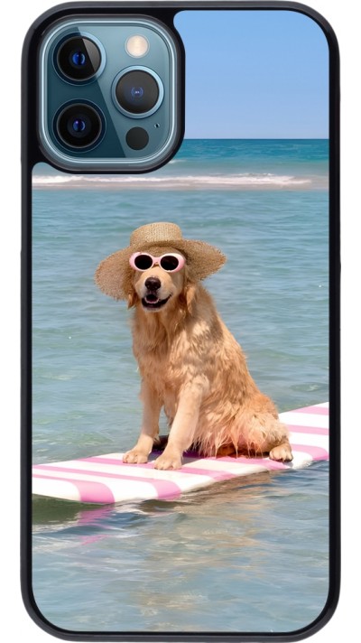 Coque iPhone 12 / 12 Pro - Summer Dog on Paddle