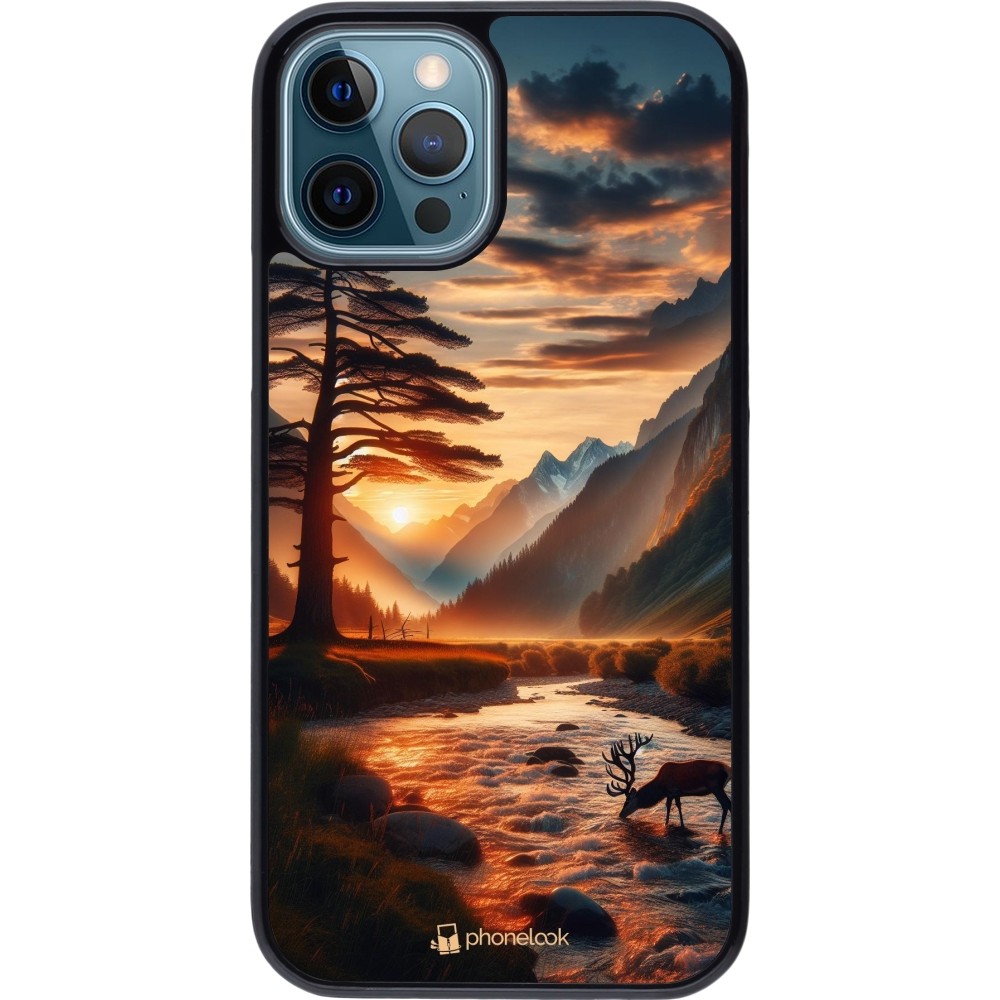 Coque iPhone 12 / 12 Pro - Valley Sunset Deer Tree