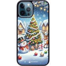 Coque iPhone 12 / 12 Pro - Noël 2023 bonhomme de neige et sapin