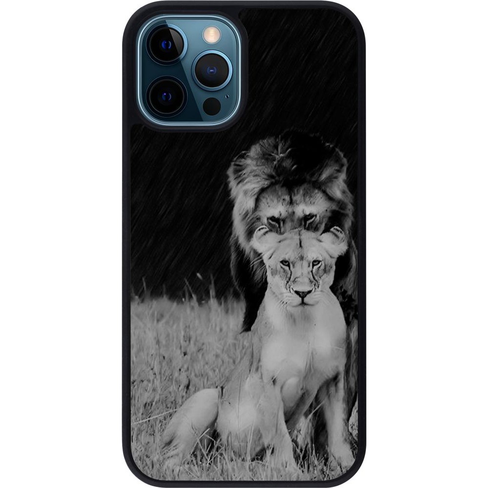 Coque iPhone 12 / 12 Pro - Silicone rigide noir Angry lions