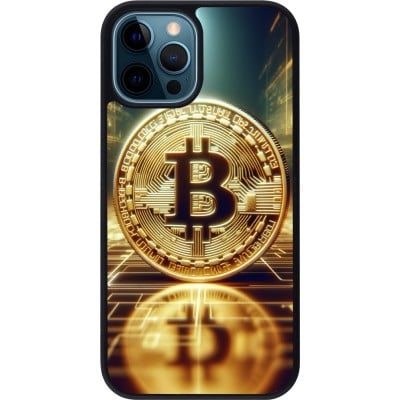 Coque iPhone 12 / 12 Pro - Silicone rigide noir Bitcoin Standing