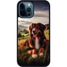 Coque iPhone 12 / 12 Pro - Silicone rigide noir Chien Campagne Suisse