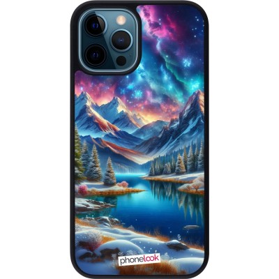 Coque iPhone 12 / 12 Pro - Silicone rigide noir Fantasy Mountain Lake Sky Stars