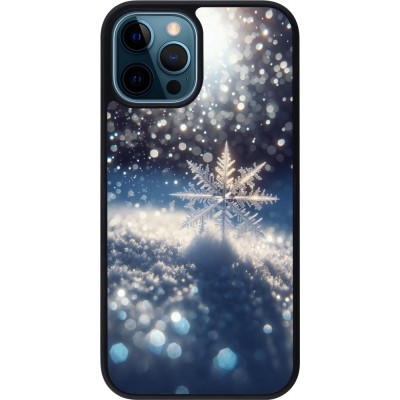 Coque iPhone 12 / 12 Pro - Silicone rigide noir Flocon Solaire Éclat