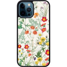 Coque iPhone 12 / 12 Pro - Silicone rigide noir Flora Botanical Wildlife