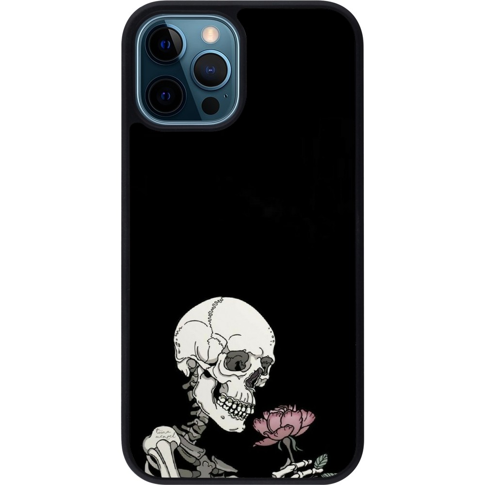 Coque iPhone 12 / 12 Pro - Silicone rigide noir Halloween 2023 rose and skeleton