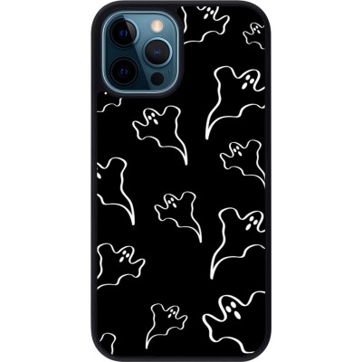 Coque iPhone 12 / 12 Pro - Silicone rigide noir Halloween 2024 black and white ghosts