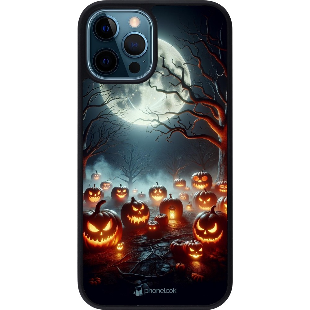 Coque iPhone 12 / 12 Pro - Silicone rigide noir Halloween 2024 Many Pumpkins